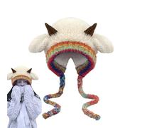 bonnet à capuche en corne de mouton - bonnet à capuche en corne de mouton, animal d'hiver avec protection des oreilles pour Noël, anniversaire, Couleur crème, taille unique