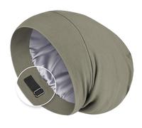 Bonnet à cheveux doublé en satin pour dormir, bonnet de sommeil pour homme et femme avec sangle réglable, reste en place toute la nuit, vert foncé, lot de 1