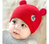 Bonnet à enfiler pour enfant de 0 à 9 mois, bébé fille garçon - Mignon ours en tricot - Bonnet chaud pour nouveau-né - Bonnet d'hiver pour enfant - Rouge