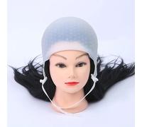 Bonnet À Mèches Bonnet de coloration cheveux en silicone, crochet, aiguille, teinture, surlignage, ensembles réutilisables, glaçage, chapeaux, salon coiffure(White with hook)