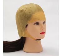 Bonnet à MèChes Bonnet de coloration de cheveux en silicone, crochet, aiguille, teinture, surlignage, ensembles réutilisables, glaçage, teinture, chapeaux, salon de coiffure.(Gold with hock)