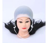 Bonnet à MèChes Bonnet de coloration de cheveux en silicone, crochet, aiguille, teinture, surlignage, ensembles réutilisables, glaçage, teinture, chapeaux, salon de coiffure.(White with hook)