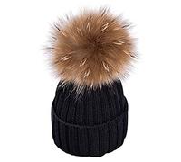 Bonnet à pompon d'hiver chaud en tricot en fourrure pour femme - Noir - taille unique