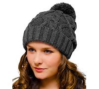 Bonnet à Pompon pour Homme et Femme (Bleu, Gris, Bordeaux, Noir ou Moutarde) - Bonnet d'hiver tricoté avec Pompons - Bonnet en Laine à Gros Pompons - Gris
