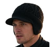 Bonnet à rabat avec visière doublée en polaire - Bonnet d'hiver épais et coupe-vent | Pour le ski, la randonnée, le camping, l'équitation, la randonnée, le pique-nique, le sport, le snowboard, Noir