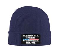 Bonnet à Revers Je m'identifie comme Une Menace Bonnet de crâne Ski 53-59Cm | Chaud Chapeau de Crâne à Revers Respirant Bonnet Running Hiver cyclisme
