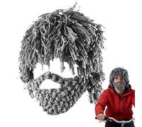 Bonnet amusant à barbe - Bonnet punk tricoté avec perruque, coiffe chaude pour homme et femme, voyage, festival, cosplay, fête, concert, gris clair, M