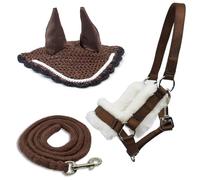 Bonnet Anti-Insectes Marron et Licol moumoute Marron avec Longe pour Hobby Horse et activité de Hobby Horsing.