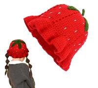 Bonnet au crochet - Polyester, 56-58 cm, résistant à l'usure et indéformable | Bonnet en crochet léger et confortable sur le thème de la fraise, couvre-chef de cosplay pour cosplay et costume