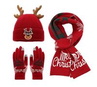 Bonnet avec Bois de Renne d'hiver Tricoté pour Enfants avec Écharpe et Gants Assortis, Ensemble de 3 Pièces pour Les Jours Froids, Design de Noël, Doublure Polaire Épais Hiver Chaud en Plein Air