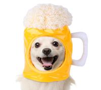 Bonnet avec coupe de bière pour animaux de compagnie : mélange de coton doux, sangle élastique sûre pour la barbière, protège les yeux du chiot de la lumière brillante, adorable look de fête pour les