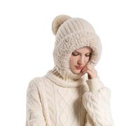 Bonnet avec écharpe - Cordon de serrage par temps froid, couvre-cou à capuche - Pour voyage, déplacement, patinage, randonnée, ski, skateboard, Noël, anniversaire, Saint-Valentin, Couleur crème.