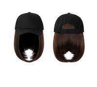 Bonnet avec extensions de cheveux pour femme - Casquette de baseball - Perruque synthétique avec perruque noire naturelle - Bonnet naturel avec perruque - Perruque Bobo réglable pour femme - Bonnet