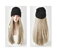 Bonnet avec Extensions de Cheveux pour Femme Perruques synthétiques longues droites avec des chapeaux tricotés for fille Womem belles perruques de chapeau chaud tricotées automne hiver perruque Casque