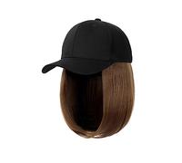 Bonnet avec Extensions de Cheveux pour Femme Synthétique Réglable Noir Chapeau Perruques Court Bob Droite Casquette De Baseball Perruque Connexion Extensions De Cheveux for Les Femmes Perruque Chapeau