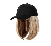 Bonnet avec Extensions de Cheveux pour Femme Synthétique Réglable Noir Chapeau Perruques Court Bob Droite Casquette De Baseball Perruque Connexion Extensions De Cheveux for Les Femmes Perruque Chapeau