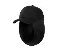 Bonnet avec Extensions de Cheveux pour Femme Synthétique Réglable Noir Chapeau Perruques Court Bob Droite Casquette De Baseball Perruque Connexion Extensions De Cheveux for Les Femmes Perruque Chapeau