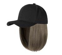 Bonnet avec extensions de cheveux raides courts coupe bob amovible perruque chapeau pour femme fille blond cendré mélange blond décoloré Crazy casquette de baseball, G, Taille unique