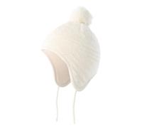 Bonnet Avec Oreilles Bonnet d'hiver for garçons et filles, chapeau tricoté doublé de polaire for enfants avec oreillettes pompon(White,S 3M-12M)