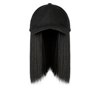 Bonnet avec perruque de cheveux raides - Chapeau de baseball avec perruques longues - Pour femme - Décontracté - Pare-soleil réglable pour le soleil - Jolie perruque attachée - Bonnet tendance en vrac