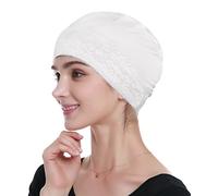 Bonnet Bamboo Womens Turban en Dentelle Bonnet de Nuit Doux Blanc cassé