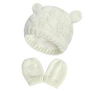 Bonnet Beanie et Moufles d'hiver Set, Bonnets d'hiver pour Bébé Chapeau Gant Ensemble, Bonnet Bébé Fille Garcon, Chapeau et Gants Tricotés Chauds pour 0-12 Mois Filles et Garçons, Blanc