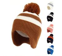 Bonnet bébé avec rabats d'oreilles et doublure en polaire - Chapeau d'hiver pour bébés garçons et filles L(2-4 ans),S(6-12M),M(1-2A)RayéAcrylique