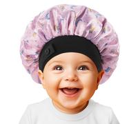 Bonnet bébé en satin de soie doux pour filles et garçons, bonnet de nuit double épaisseur avec large bande élastique, bonnet de nuit ajustable pour tout-petits, cheveux naturels et bouclés (rose)