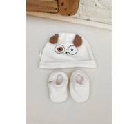 Bonnet bébé et chaussons en velours zeste d'amour ecru 1/3M(54/60)