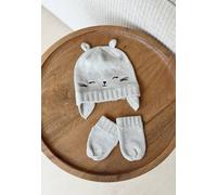 Bonnet bébé et moufles en tricot esmée gris 3/6M(60/67)
