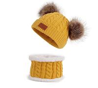 Bonnet Bébé Fille 2 Ans - Infant Toddler Winter Hats pour Bébé Fille Garçon Tricoté Chaud Ski Caps Belle Pompon Enfants Bonnet Chapeaux 024 Mois (Yellow One Size)