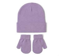 Bonnet Bebe Fille 6-12 Mois - Ensemble Bonnet Et Gants Tricotés pour Bébé Polyvalent Couleur Unie Européen Et Automne Et Hiver Nouveau Bonnet en Laine pour Enfants (Purple S)