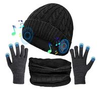 Bonnet Bluetooth 5.0 Cadeau Homme Femme Noir Chapeau d'hiver sans Fil USB Stéréo Microet intégrés Avec Écharpe et Gants