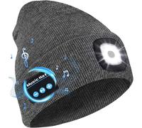 Bonnet Bluetooth Avec Led Lampe, Bonnet Musique Bluetooth V5.0 Avec Écouteurs Sans Fil Usb Rechargeable Bonnet Tricoté D'hiver Chaud Chapeau Lumiere Frontale, Cadeau De Noël Pour Homme Femme