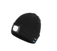 Bonnet Bluetooth avec lumière, lampe frontale avec écouteurs et micro haut-parleur intégré, cadeau pour homme, femme, adolescent, gris foncé, taille unique