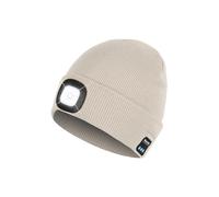 Bonnet Bluetooth avec lumière, lampe frontale avec écouteurs et micro haut-parleur intégré, cadeau pour homme, femme, adolescent, beige, taille unique