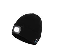 Bonnet Bluetooth avec lumière, lampe frontale avec écouteurs et micro haut-parleur intégré, cadeau pour homme, femme, adolescent, noir, taille unique