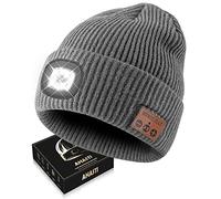 Bonnet Bluetooth avec lumière pour homme, capuchon de lampe frontale rechargeable à 4 LED, casque sans fil, cadeau unique pour homme, papa, adolescent - Gris, gris, Taille unique
