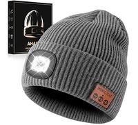 Bonnet Bluetooth avec lumière pour homme, capuchon de lampe frontale rechargeable à 4 LED, casque sans fil, cadeau unique pour homme, papa, adolescent - Gris, gris, Taille unique