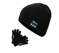 Bonnet Bluetooth et Gant Tactile Bonnet Musique Beanie avec Ecouteurs Intégré sans Fil Unisexe Rechargeable Music Beany Mains Libres pour Les activités de Plein air, Cadeau de Noël. (Noir)