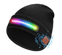 Bonnet Bluetooth LED Lumineux Homme Femme - Bonnet Musique avec Lampe Frontale Rechargeable - Idée Cadeau Originale Hiver Sport