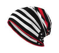 Bonnet Bonnet Tricoté pour Hommes Femmes, Fine Ligne Rouge USA Drapeau Fine Skin Friendly Knit Slouchy Hat Ski Cap Winter Warm Hip Hop Soft Skull Cap