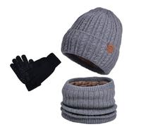 Bonnet Cache Col Gants Trois Pièces en Polaire Épaisse Bonnet Péruvien Tricoté avec Protection Oreilles Renforcée pour Homme Femme pour Sports Hiver et Loisirs(Dark Gray, One Size)