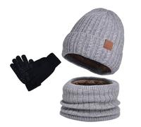 Bonnet Cache Col Gants Trois Pièces en Polaire Épaisse Bonnet Péruvien Tricoté avec Protection Oreilles Renforcée pour Homme Femme pour Sports Hiver et Loisirs(Light Gray, One Size)