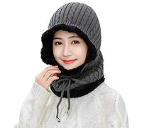 Bonnet Cagoule Tricoté en Polaire Thermique 2 En 1 Echarpe à Capuche Chapeau Hiver Tour de Cou Chaud Cache-oreille Chapeau de Cyclisme Camping Ski Sknowboard pour Femme Homme,Gris