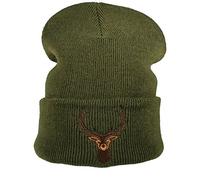 Bonnet: Cerf - Chasse - Chasseur/Bonnet de Laine/Bonnet d'hiver/Beanie/Bonnet/Casquette/Bonnet de Ski/Unisex/Bonnet brodée/Hip-Hop/Gibier/Cadeau pour Un Chasseur (Vert)