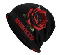Bonnet Chapeau Tricot Flower Maroc Drapeau Marocain Bonnet Souple Tricoté Classique Bonnet Tricoté Doux Beanie Hiver Chapeaux pour Adultes Sports Femme
