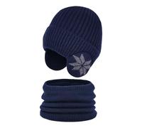 Bonnet Chaud écharpe Ensemble pour Enfants avec Doublure Peluche Doux Cache-Oreilles Chaud,2 Pièces Tricoté Beanie Cache-Cou Enfants Hiver Coupe-Vent,Chapeau pour Fille Garçon 4-10 Ans