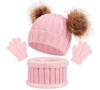 Bonnet Chaud écharpe Gants Ensemble D'Enfant Trois Pièces, Enfant Hiver Tricoté Tour de Cou Chaud Bébé Gants Bonnet, Hiver Accessoires Ensemble Set de 3 Pièces, pour Fille Garçon 1-6 Ans (Rose)