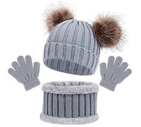 Bonnet Chaud écharpe Gants Ensemble D'Enfant Trois Pièces, Enfant Hiver Tricoté Tour de Cou Chaud Bébé Gants Bonnet, Hiver Accessoires Ensemble Set de 3 Pièces, pour Fille Garçon 1-6 Ans (Gris)